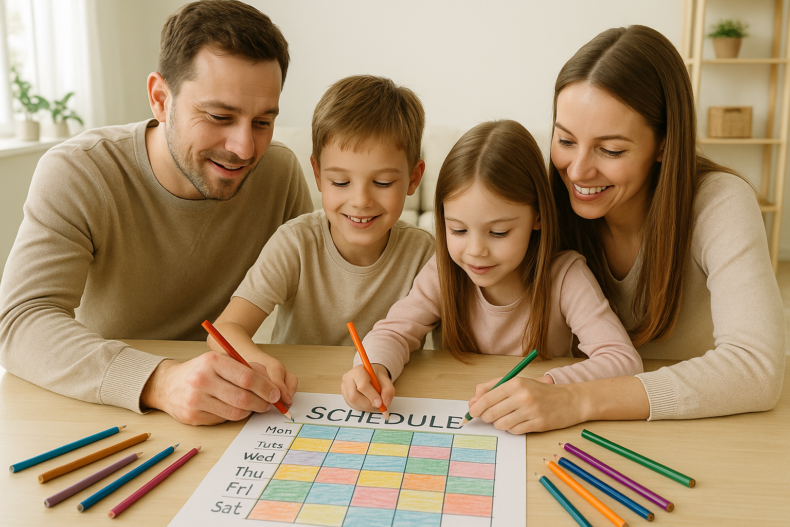 Familie lager en visuell timeplan.